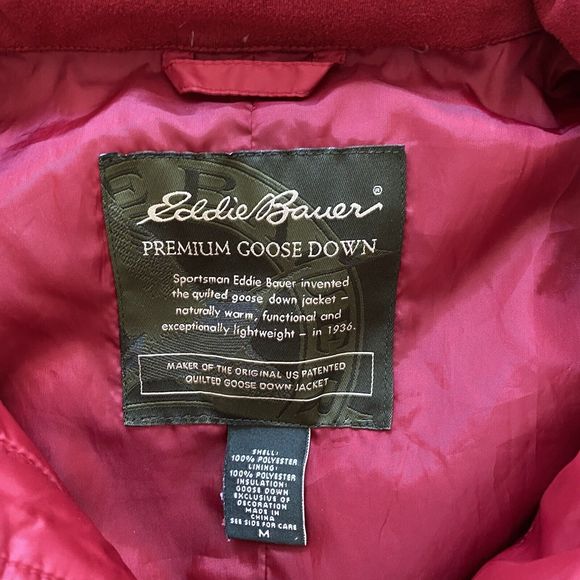 Eddie Bauer Puffer Vest Women's M Red Premium Goose Down Quilted Red Zip - Picture 7 of 8